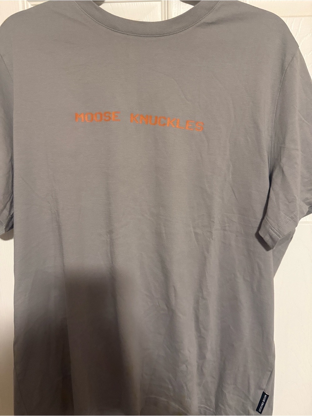 Moose Knuckles Gray Tee with Orange Logo